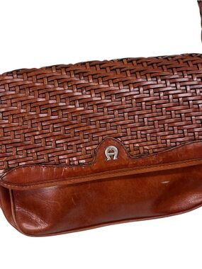 VTG Etienne Aigner Woven Leather Purse Brown Shoulder Bag Logo